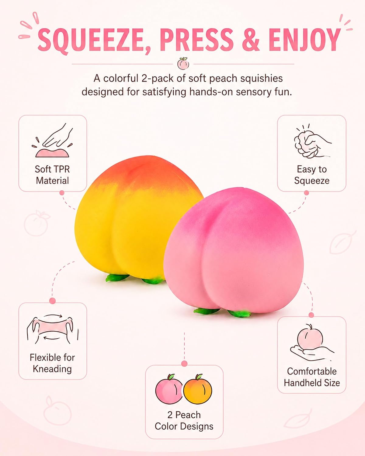 2 Pack Peach Squishy Toys, Soft Realistic Fruit Sensory Fidget Stress Balls image 2