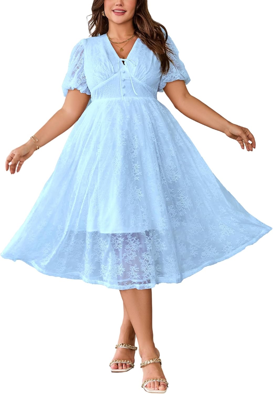 Plus Size Wedding Guest Dress: Cocktail Dresses for Women - Brunch Dress with Sleeves - A Line Elegant Party Prom Blue