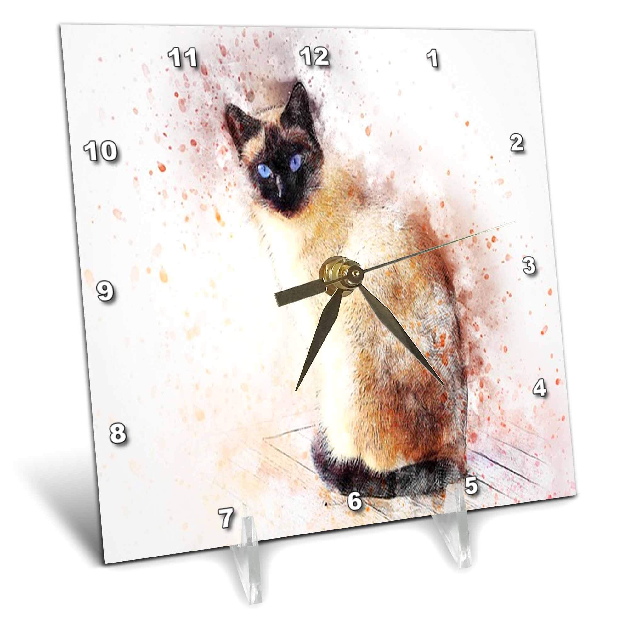 Reloj de escritorio de gato siamés en acuarela ideal para regalar