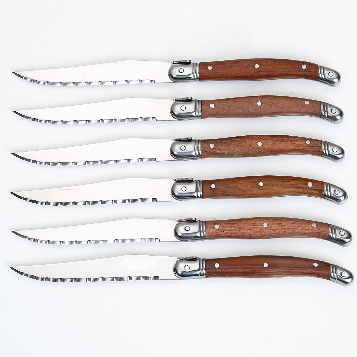 Steak Knife Set, 6PCS Serrated Steak Knives Set Dinner Knife Cutlery Solid Wood Handle Full Tang Steel Table Knife Sharp Handle Cutlery Knife