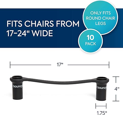Miniatura 2 de Bouncyband Original Bouncy Bands para sillas, color negro, paquete de 10  Bandas de silla para patas de silla de 17 a 24 pulgadas de ancho con tubos