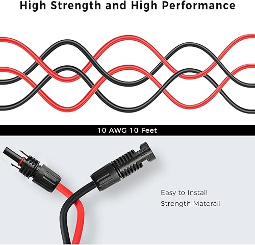 Miniatura 5 de Cables de panel solar de 10 AWG, cable de extensión solar de 10 pies con conector hembra y macho, cable de panel solar para sistema solar, un par