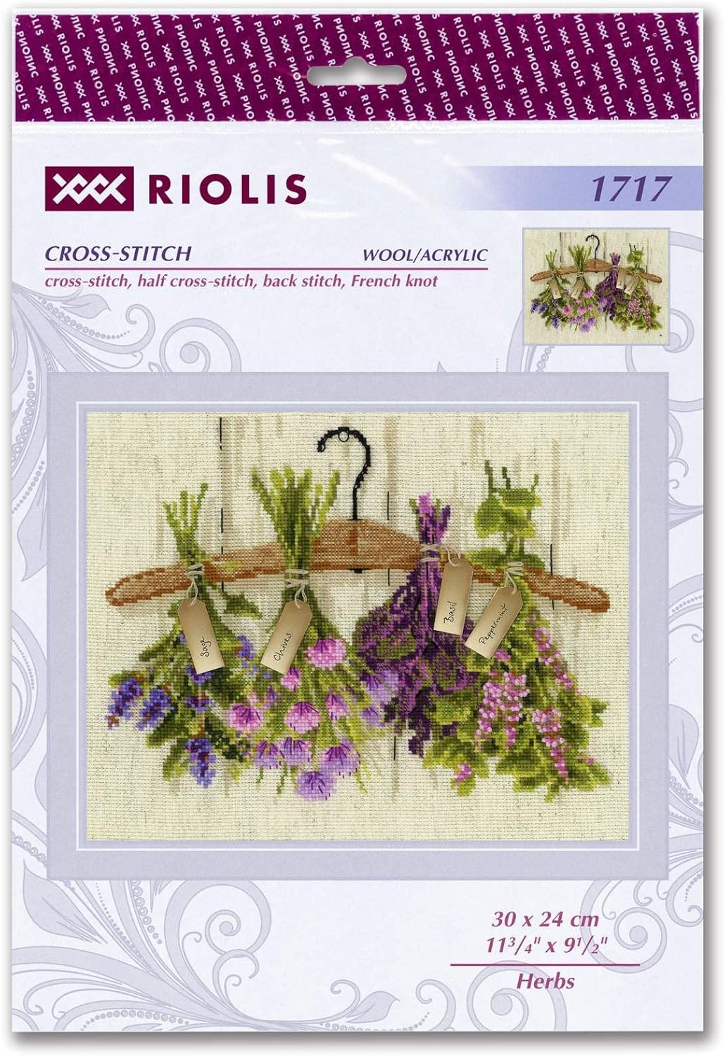 RIOLIS - Herbs 1717, Floral Cross Stitch Kit 11,81" x9,45, Cross Stitch Kits for Beginners & Advanced, Crossstitching Kits Adult, Counted Stitching Kits, Flowers Embroidery Kit