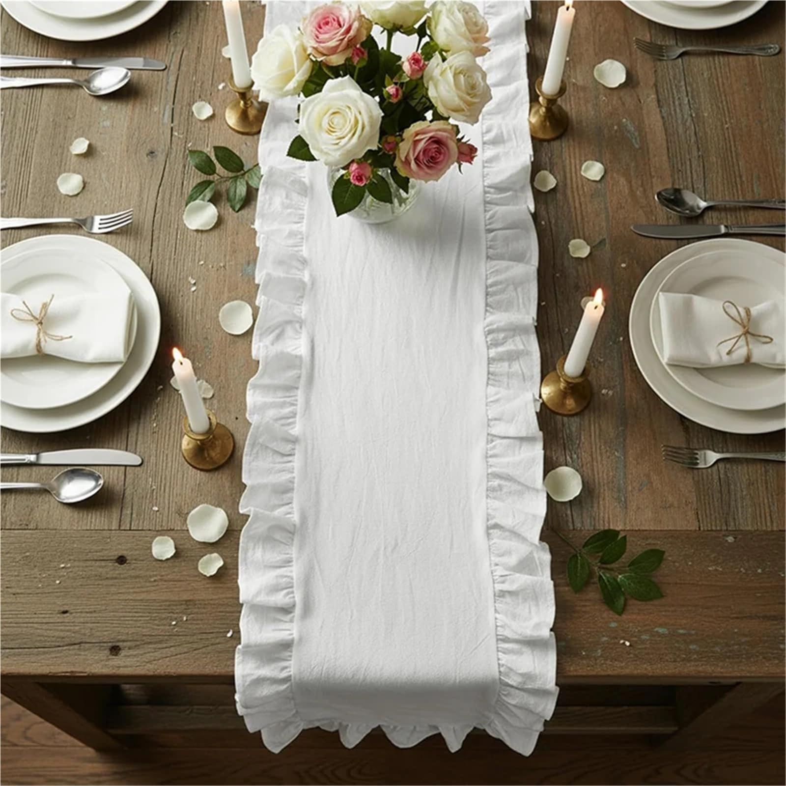 Camino de Mesa de Gasa Christmas Table Runner Washed Cotton Ruffled Home Decorations For Farmhouse Rustic Wedding Bride(Wine Red,35X160CM 1pc)