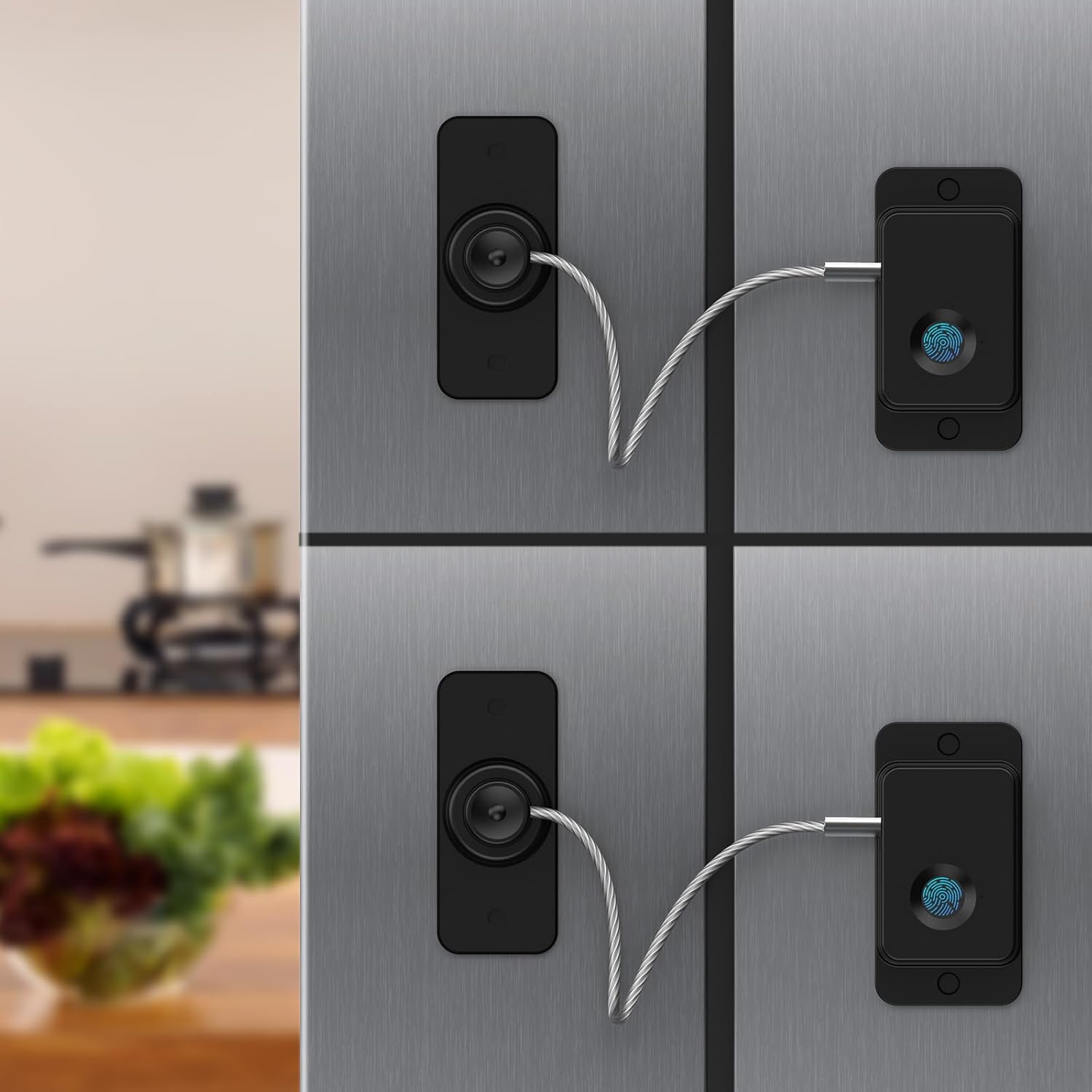 Fingerprint Fridge Lock – Child & Pet Proof Security for Drawers, Cabinets, Ovens, Toilet | Smart Biometric& USB Key | Easy Install | Quick Unlock (Black, 2 Pcs)