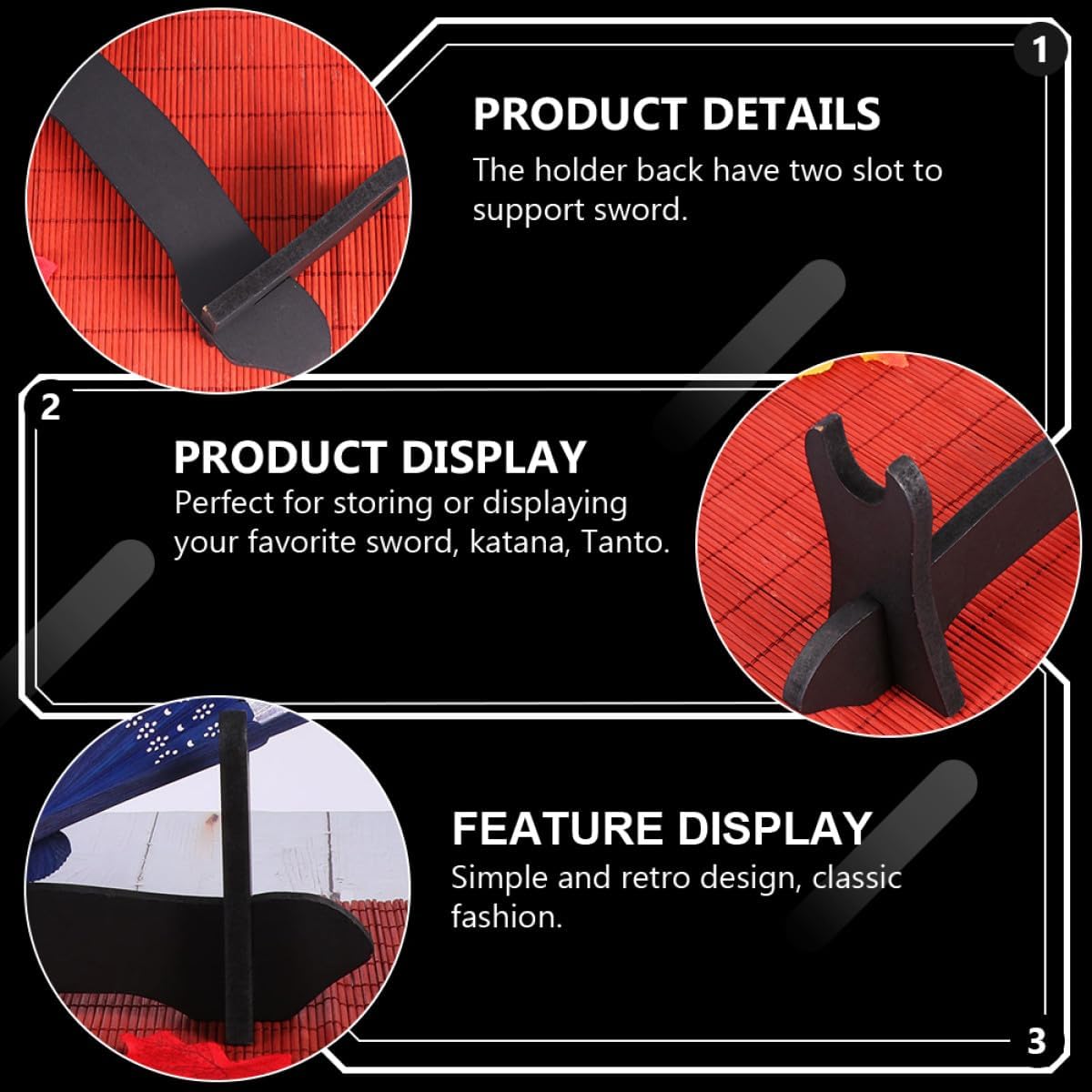 4pcs Black Chinese Decorative Display Stand Rack Multi-functional Fan Holder Shelf for Home Shop Store Decoration