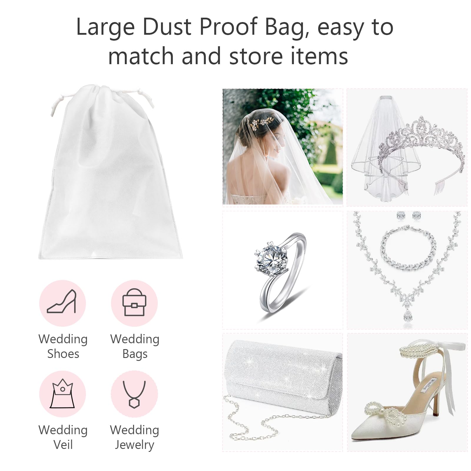 Kit grande per conservare abiti da sposa, scatola portaoggetti per abiti da sposa, con 30 fogli di carta velina priva di acidi, guanti in microfibra, sacchetto antipolvere e essiccanti,
