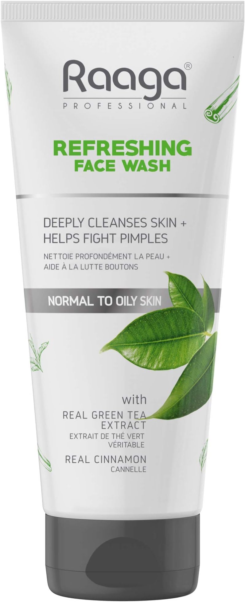 Raaga Professional Green Tea Face Wash | Gently Exfoliate Skin With Salicylic Acid | Deep Cleansing Facial Cleanser | Removes Dirt, Oil & Impurities | For All Skin Type | 2.70 Fl Oz/80ml