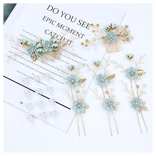 Miniatura 2 de inSowni Paquete de 20 peines laterales de boda con flores blancas y rosas y azules + horquillas para el cabello con flores y perlas en espiral,