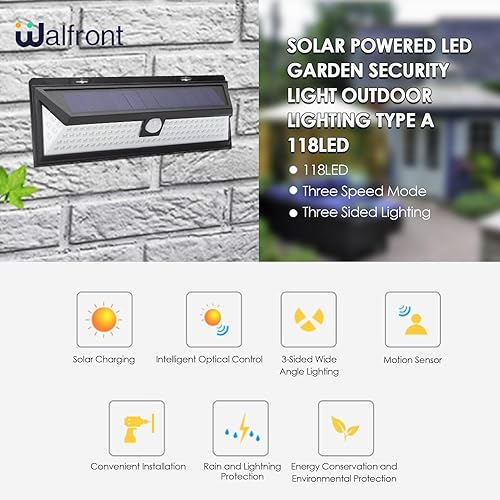 Miniatura 4 de Luz solar de pared, luz de movimiento, 118 LED, 3 modos de iluminación, sensor de luz al aire libre, luces de seguridad, luces impermeables de