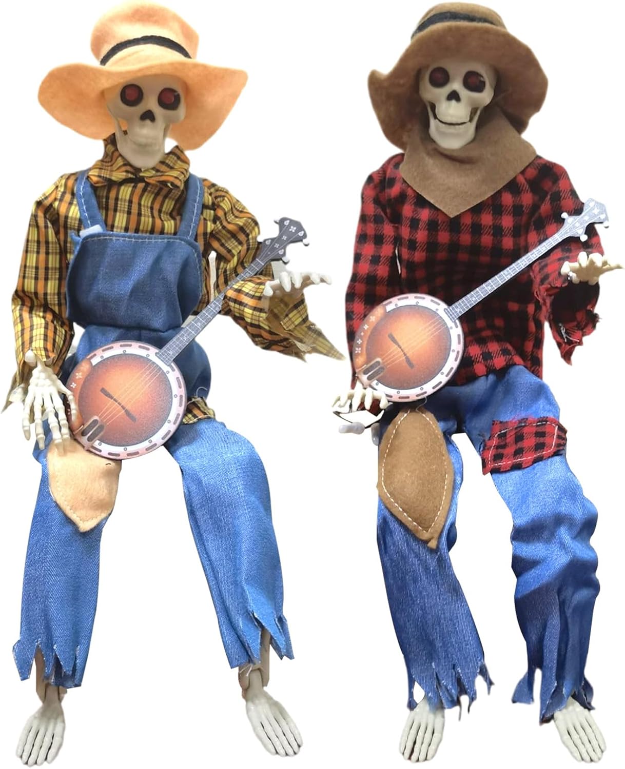 2Pack Dueling Banjo Skeletons Halloween Animated Decorations, Animated Dueling Banjos Skeleton, Halloween Banjo Playing Skeletons