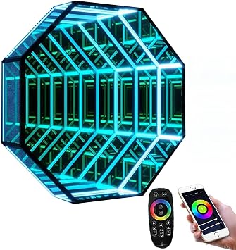 3D Octagon Infinity Mirror Light, Mirror Tunnel Lamp Single-Sided LED 3D Mirror Night Light, Color-Changing Infinity Mirror Sensory Light for Home Living Room Party Decoration,70cm/27.6"