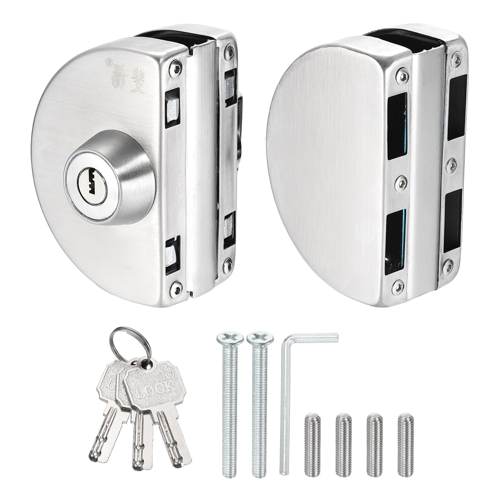 PATIKIL Glass Door Lock, 304 Stainless Steel Frameless Glass Door Lock Double Swing Type for 10-12mm Thickness Internal Lockable with 3 Keys for Hotel Office Shop, Silver