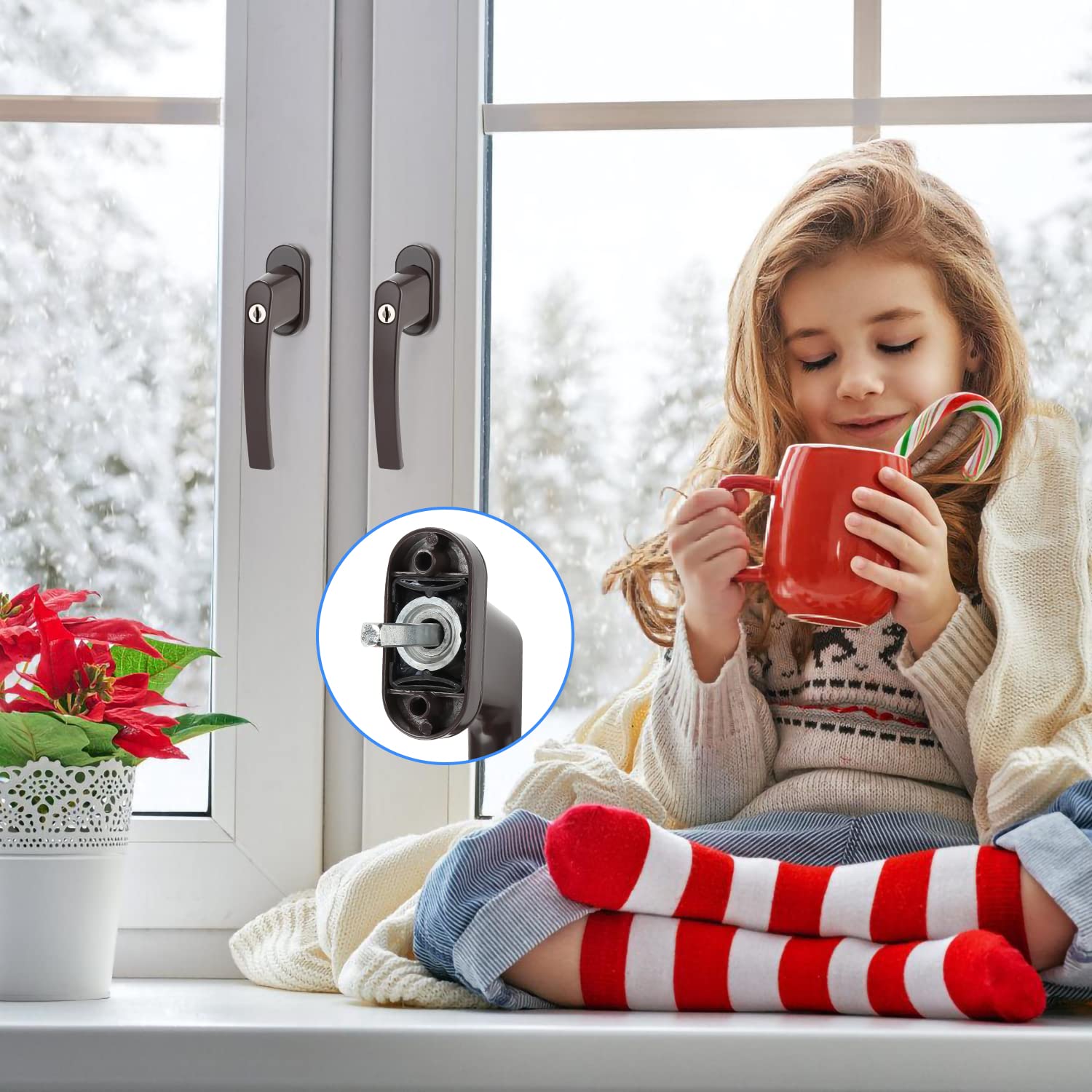 12 Maniglie Per Finestre Con Serratura Bambini - Alluminio, Bianco, Lunghezza Perno 35mm - Foto 11