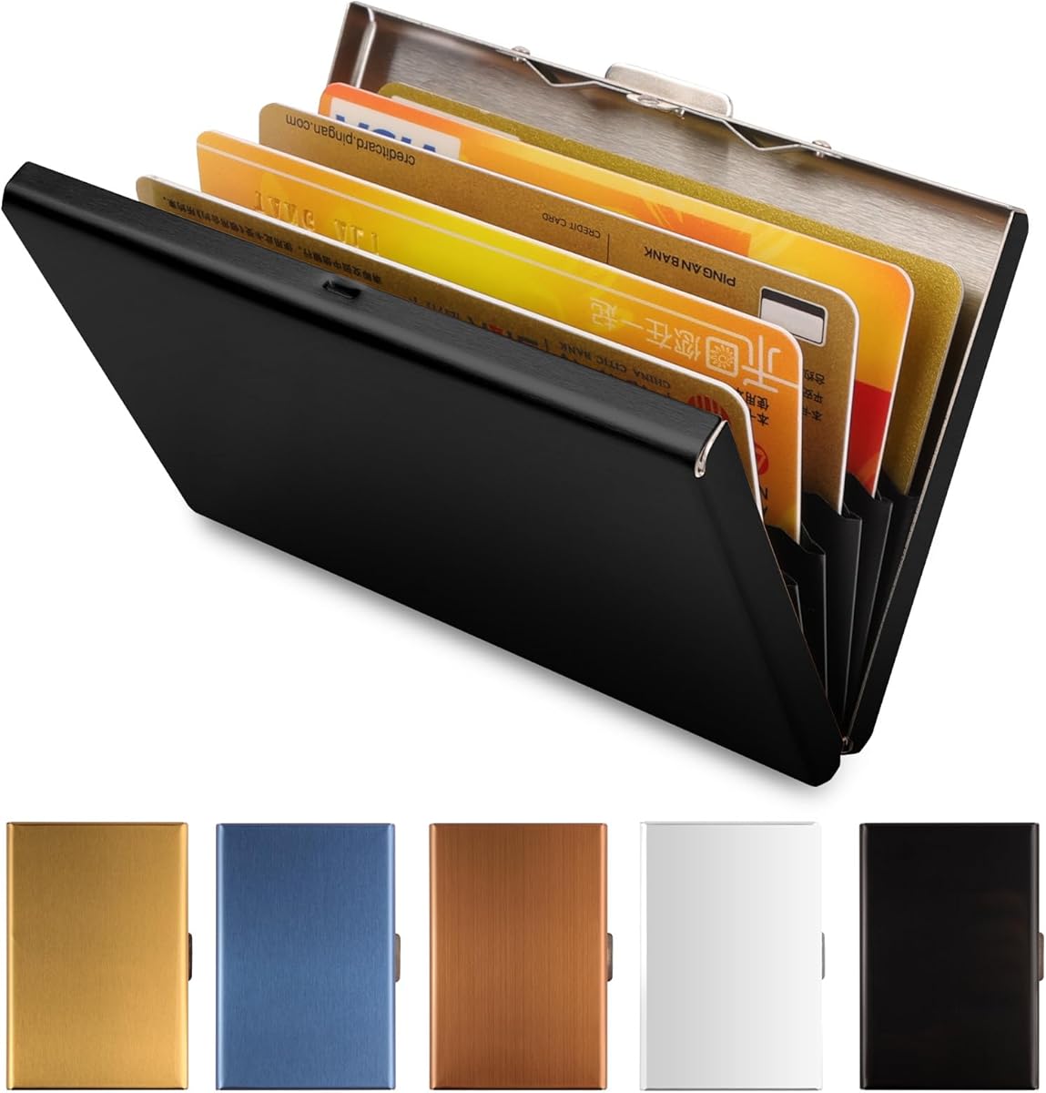 Vicloon metall korthållare plånbok, ultratunn aluminium metall plånböcker RFID-blockering kreditkortshållare för män och kvinnor, bästa kortskyddet med 6 PVC-spår och rostfri stålspärr