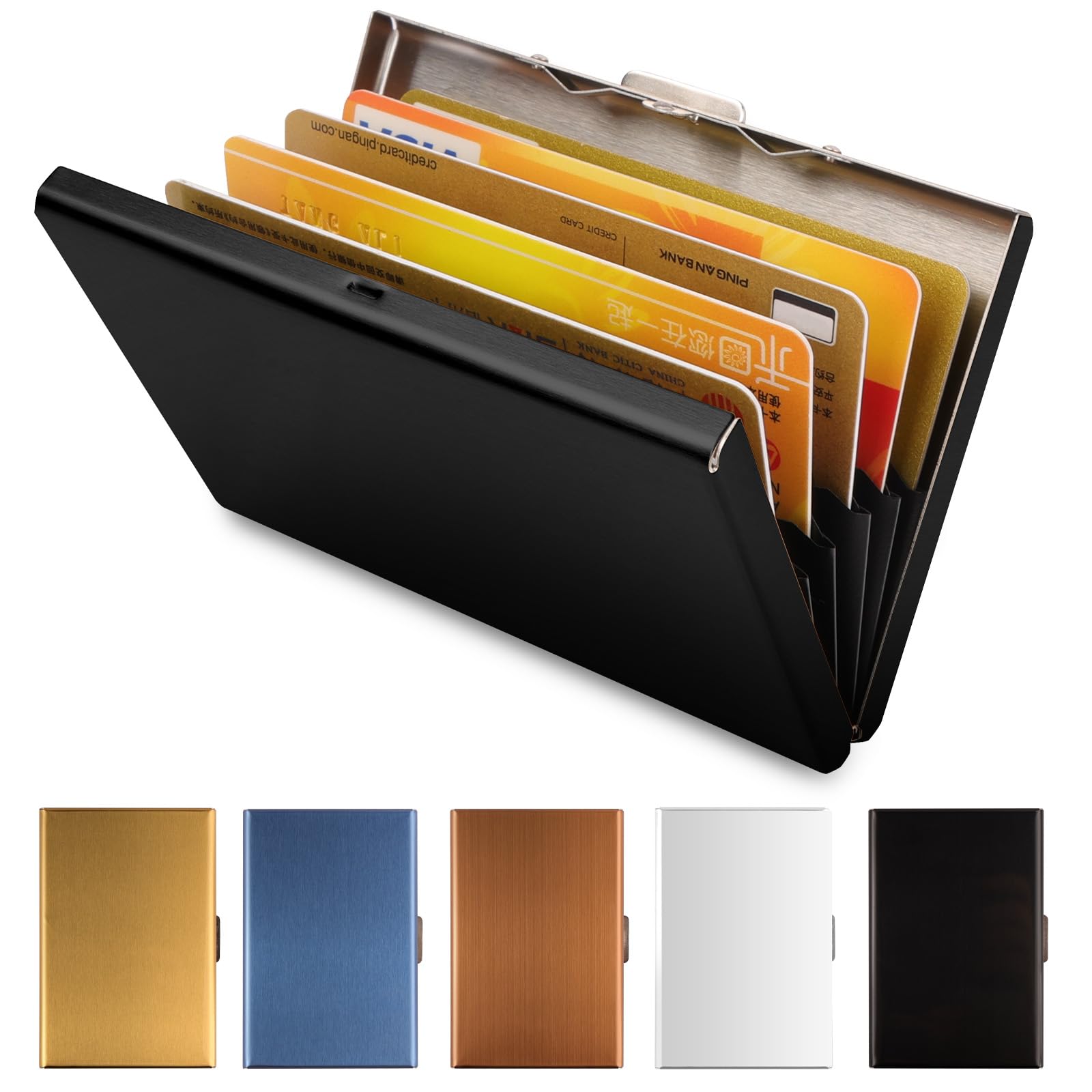 VicloonMetal Business Card Holder with RFID Blocking Technology, Cool Slim Metal Business Card Case – 6 Slots for Your Credit Cards