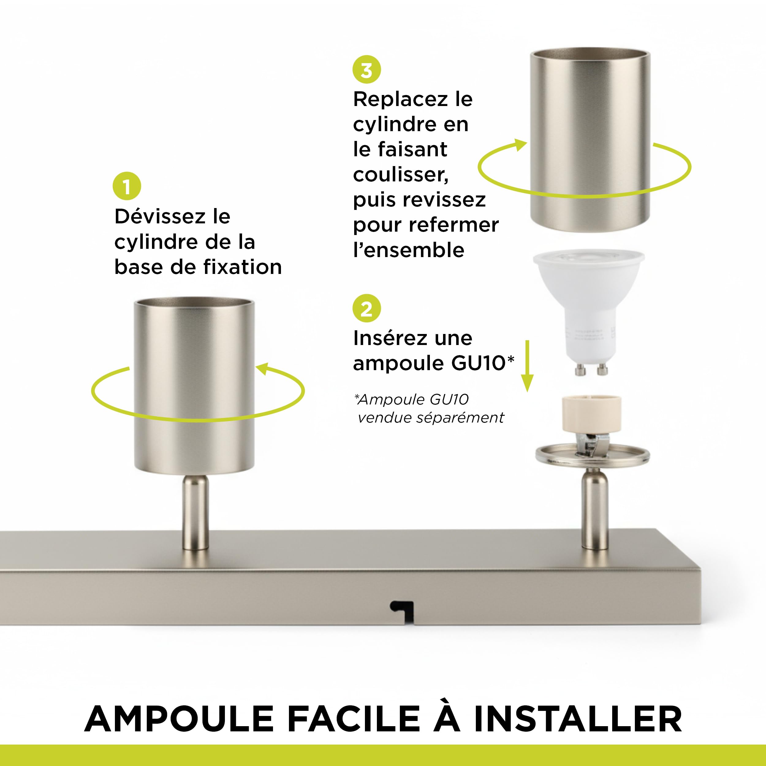 Integral LED Rampe LED Siena 4 spots GU10 | Éclairage intérieur pour montage au plafond | Têtes orientables et rotatives | Idéal pour salon, chambre, cuisine et salle à manger - Nickel satiné