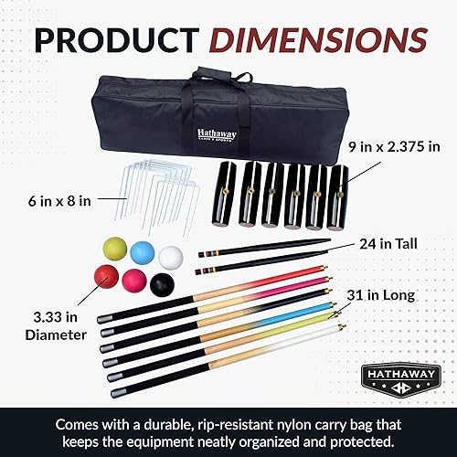Vista 2 de Hathaway Juego de Croquet Deluxe para 6 jugadores, 33.5 pulgadas de largo x 9 pulgadas de ancho x 2.75 pulgadas de alto