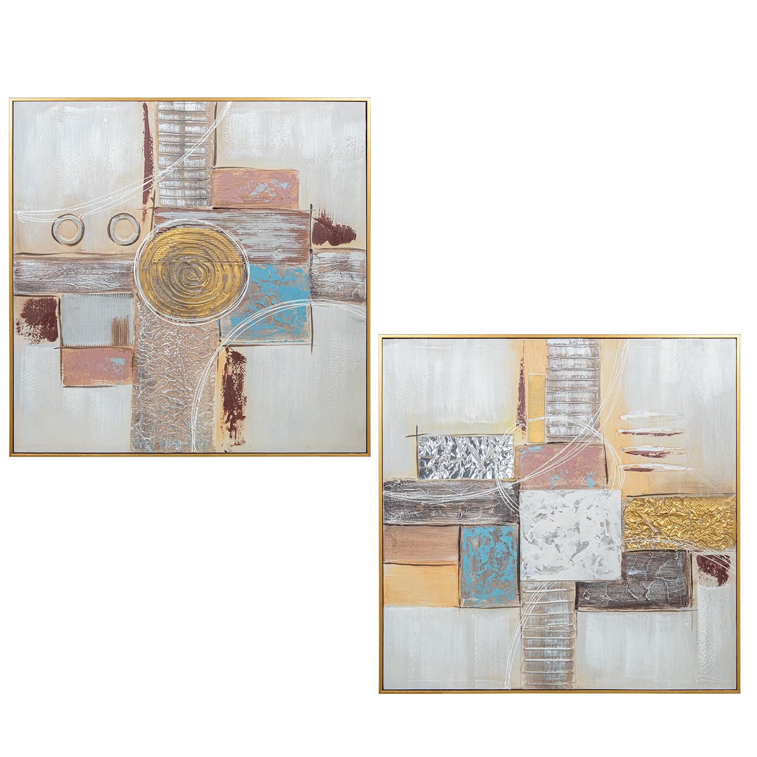 Tableaux carrés abstraits cadre doré au salon chic