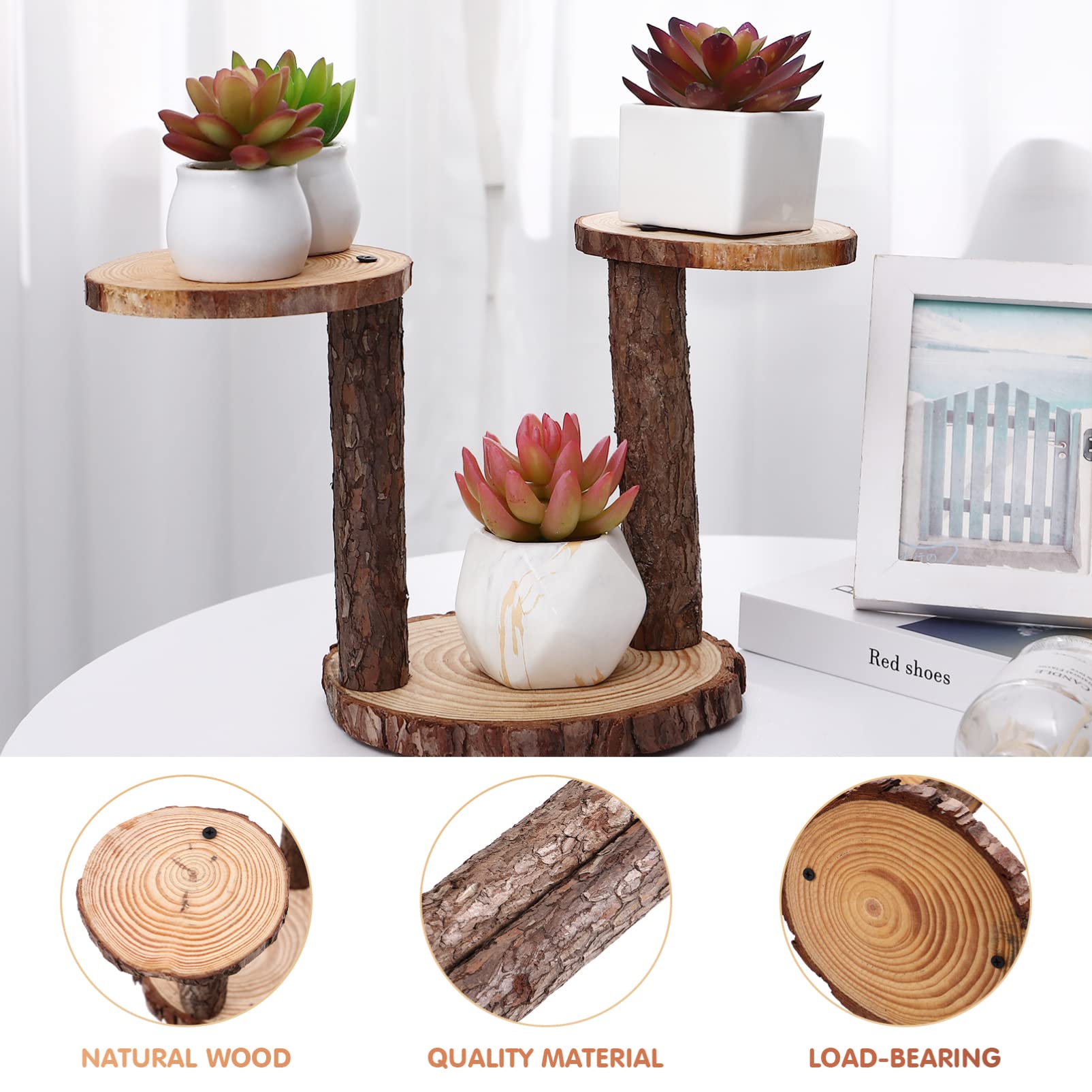 YARDWE Wood Cupcake Stand 3 Tier Tree Bark Server for Meats Cheeses Crackers Round Plant Stand Cake Display Riser Candle Holder Wedding Birthday Centerpiece Decor 12cm 17cm