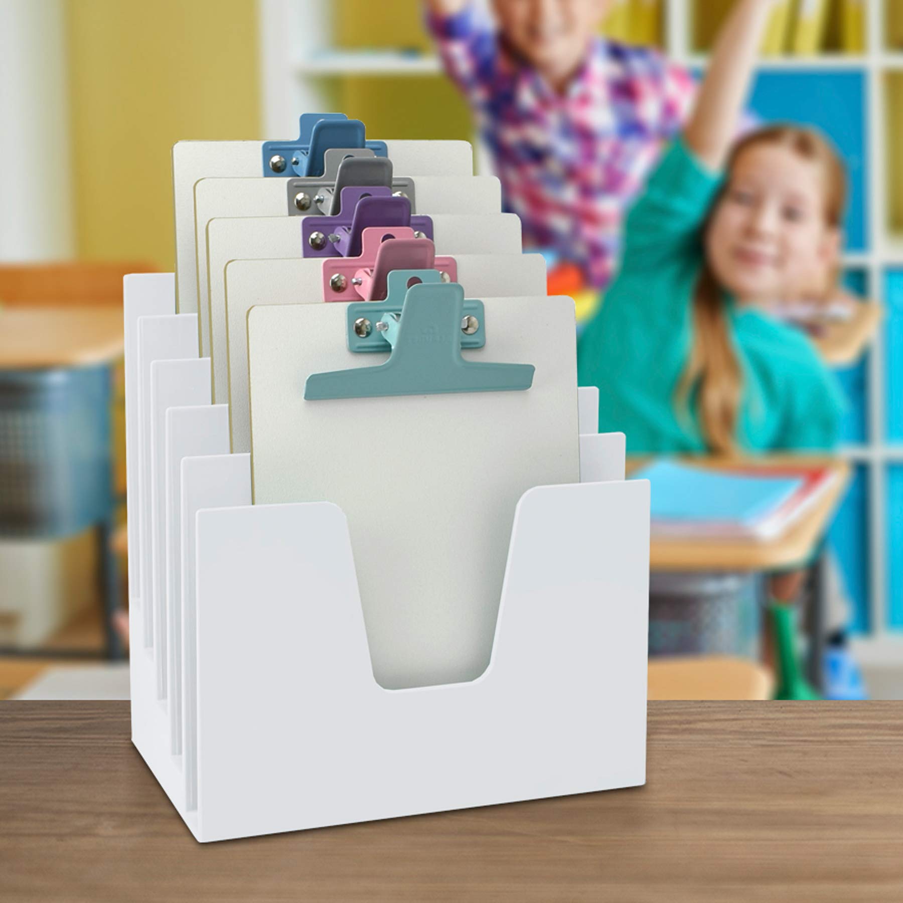 Acrimet Trieur à 5 Compartiments Inclinés, Organiseur de Courrier, Dossiers, Lettres, pour Bureau - Rangement de Bureau (Plastique) (Couleur Blanc)