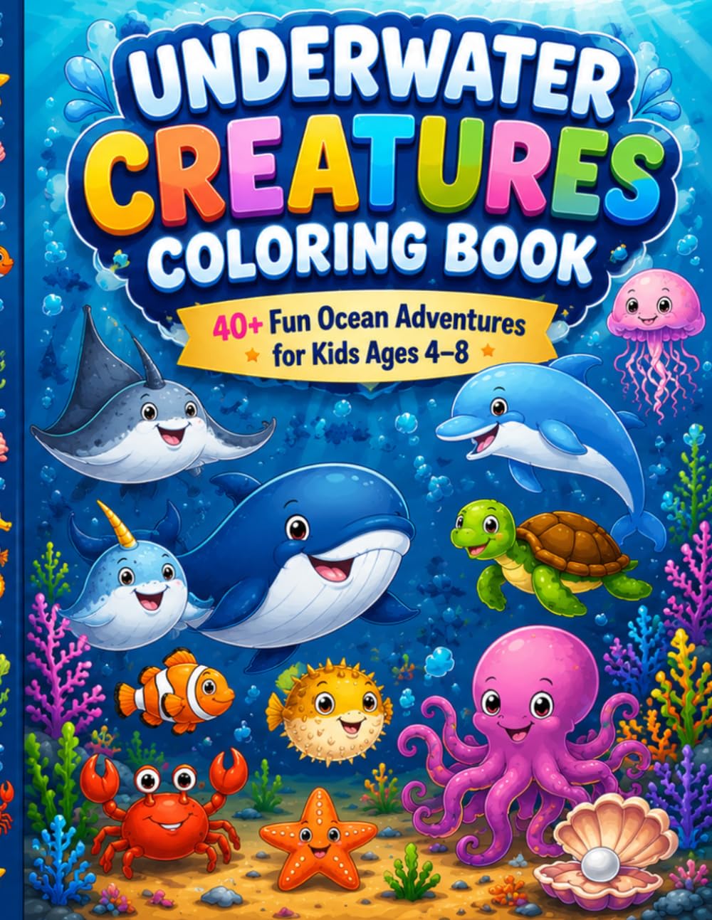 Underwater Creatures Coloring Book: 40+ Fun Ocean Adventures for Kids Ages 4–8