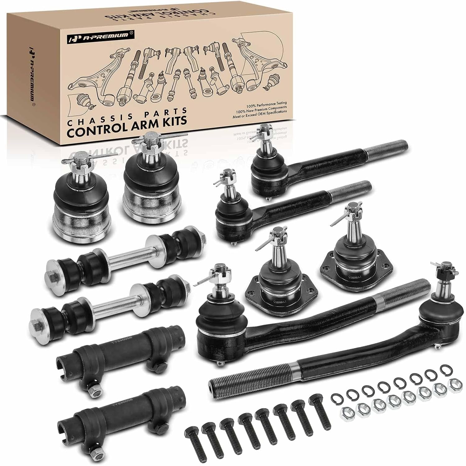 A-Premium Set of 12, Upper Lower Ball Joint, Sway Bar Link, Inner Outer Tie Rod End, Compatible with Chevy & Buick & Pontiac & Oldsmobile - 1975-1981 - Camaro Nova Apollo Skylark Phoenix Ventura Omega