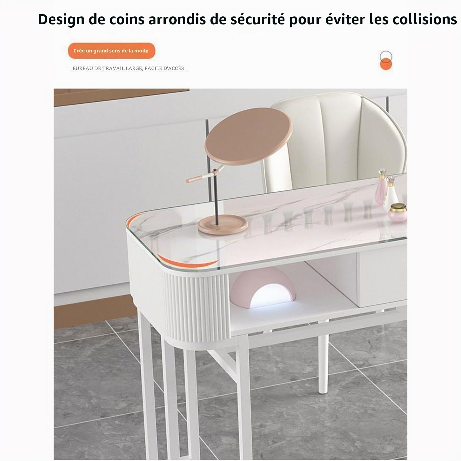 Station de Manucure Moderne, Table de Manucure avec Tiroirs de Rangement Poste de Travail Professionnel en Verre pour Salon de Manucure, Bureau, avec Étagères Ouvertes(Style 2,80x40x76cm)