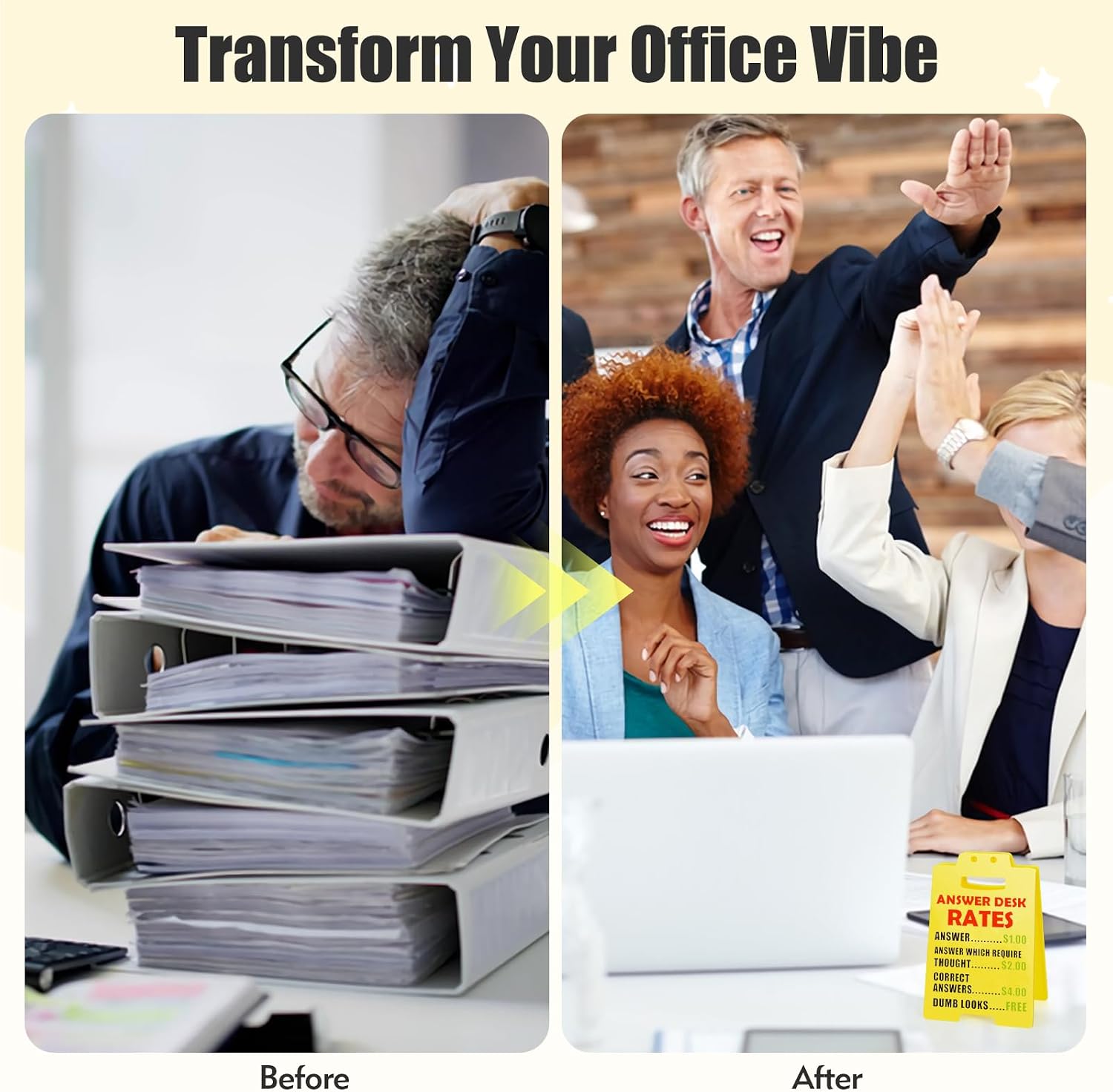 Office Decor Desk Accessories, Answer Desk Rates Sign with Humorous Quotes for Office Decor, Hilarious Funny Gag Gifts for Coworkers, Perfect Boss Gifts for Women Men & Valentine's Day, Sarcastic Cubicle Accessories