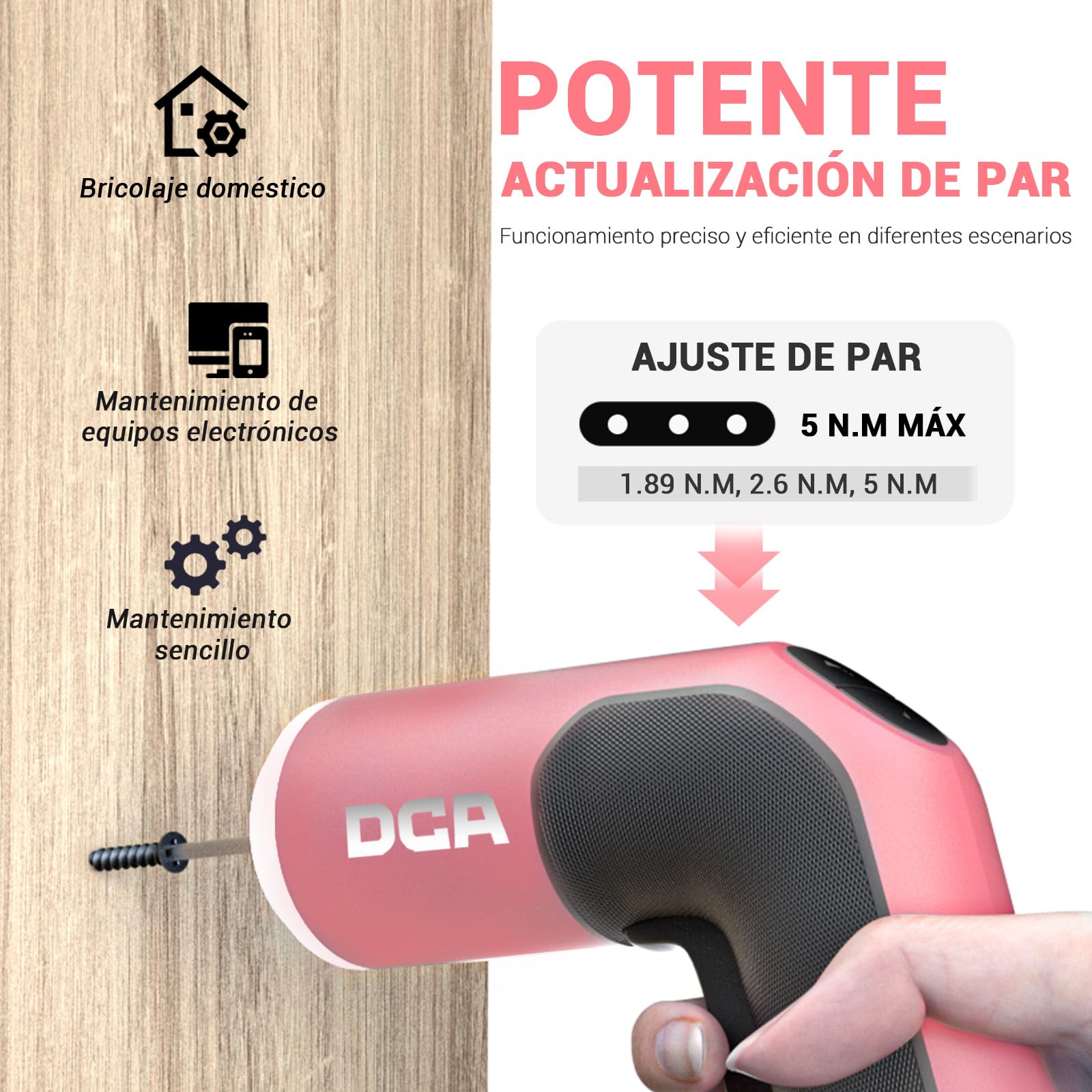 Destornillador eléctrico 4V, 5 N·m con batería de iones de litio de 2000 mAh, portabrocas hexagonal magnético de 6,35 mm, cable de carga USB-C, 18 puntas para reparaciones de muebles,Rosa