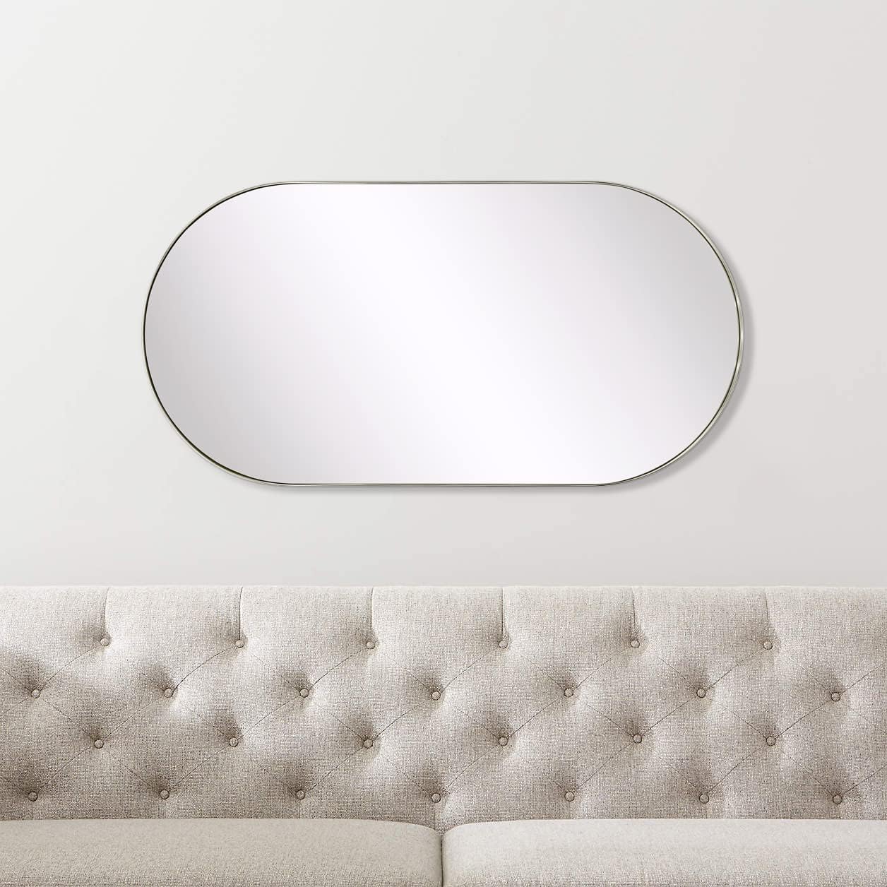 TEHOME Brushed Nickel Oval Bathroom Mirror 20x40'' Pill Shaped Oblong Vanity Mirror Metal Framed Capsule Mirror for Wall in Stainless Steel Rounded Rectangular Mirrors for Wall Mounted