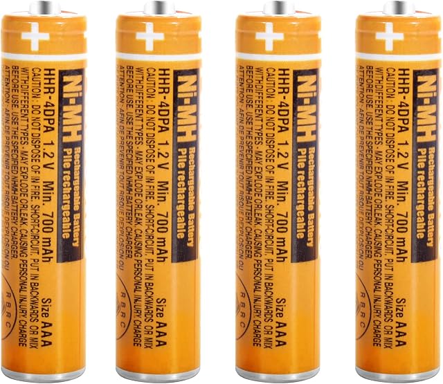 4 Pack HHR-4DPA NI-MH Rechargeable AAA Battery for Panasonic 1.2V 700mAh AAA Batteries for Cordless Phones | 4 Pack Rechargeable AAA Batteries for Panasonic Cordless Phones,Remote Controls, Electronics