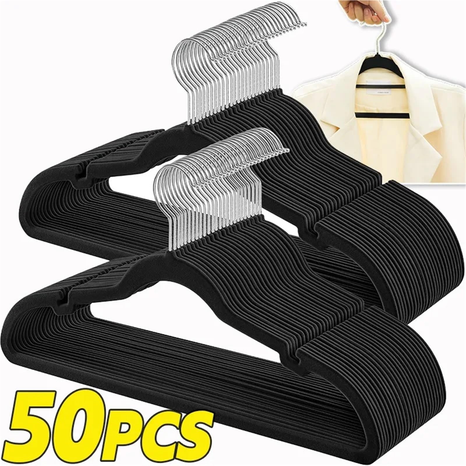 10/50 Stück Samt-Kleiderbügel, robuste, rutschfeste Kleiderbügel for Mantel, Hose, Kleiderschrank, platzsparendes Kleidungsstück für Mäntel, Hosen(Black-30pcs)