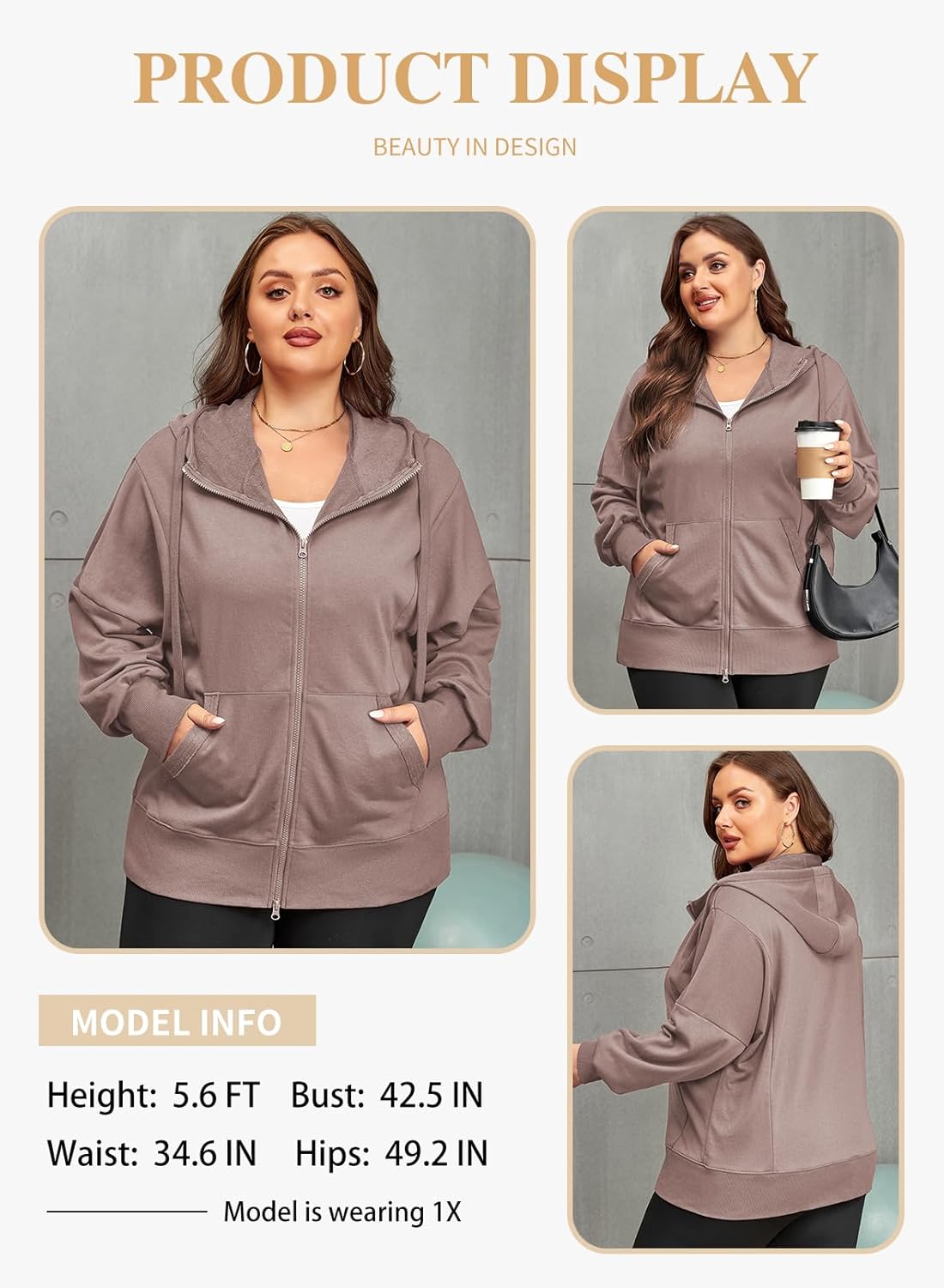Eytino Women Plus Size Sweatshirts Long Sleeve Zip Up Oversized Casual Hoodies Jackets 2026 Fashion Fall Outfits(1X-5X) - Image 3