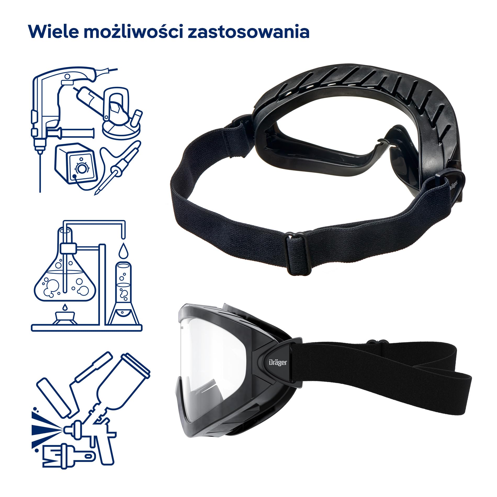 Dräger X-pect 4200 okulary ochronne, okulary pełnoekranowe, do prac laboratoryjnych, warsztatowych, odpornych na zarysowania i pęknięć soczewek poliwęglanowych, czarne