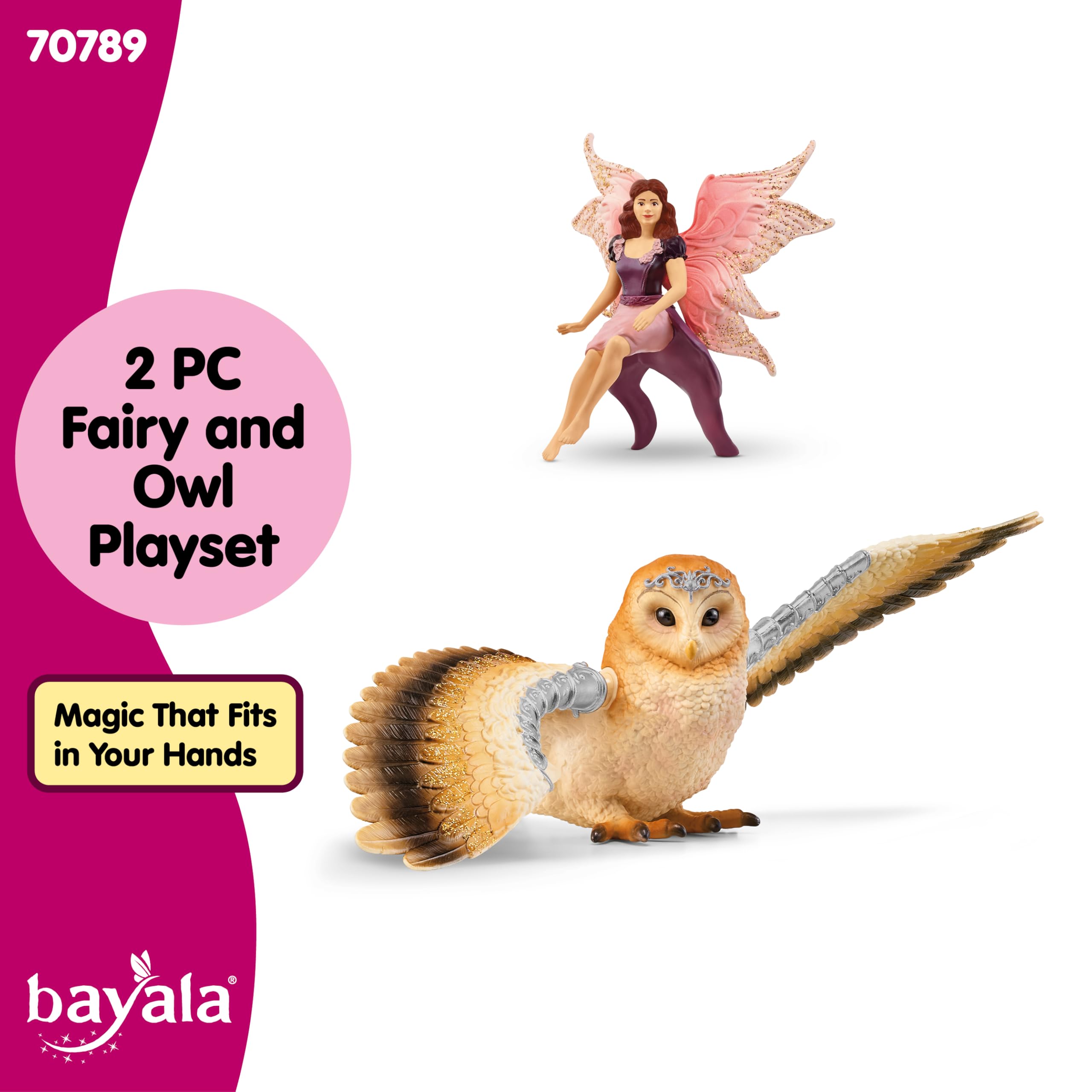 schleich BAYALA | Elfka na brokatowej sowie 70789 | Sowa z ruchomymi skrzydłami i magnesem | Prezent dla dziewczynek i chłopców | Od 5 lat | Zestaw 4 elementów