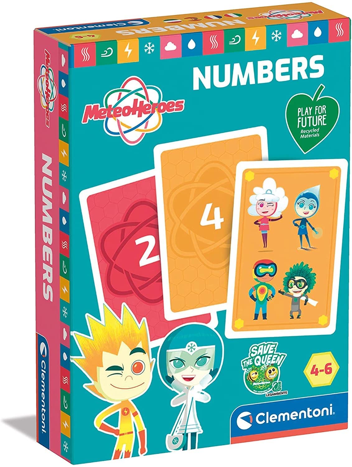 Clementoni PLA Does Not Apply Meteo Heroes Educational 4 Years - Flashcard Numbers-Playing Cards for Children-Play for Future-Made in Italy, Multicoloured, One Size, 16344
