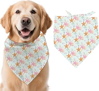 arricraft 1pc Pet Dog Bandana, 21.7"x21.7"x30.7" Starfish Shell Repeated Pattern Adjustable Cotton Triangle Pet's Bandana Washable Scarf Bibs Printed Chief for Spring Summer Large Dogs and Pets