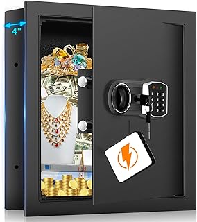 Flat Wall Safes Between the Studs Fireproof, Hidden Wall Safe with Digital Keypad and Key, Security Home Wall Safe for Your Firearms Money Medicine Valuables