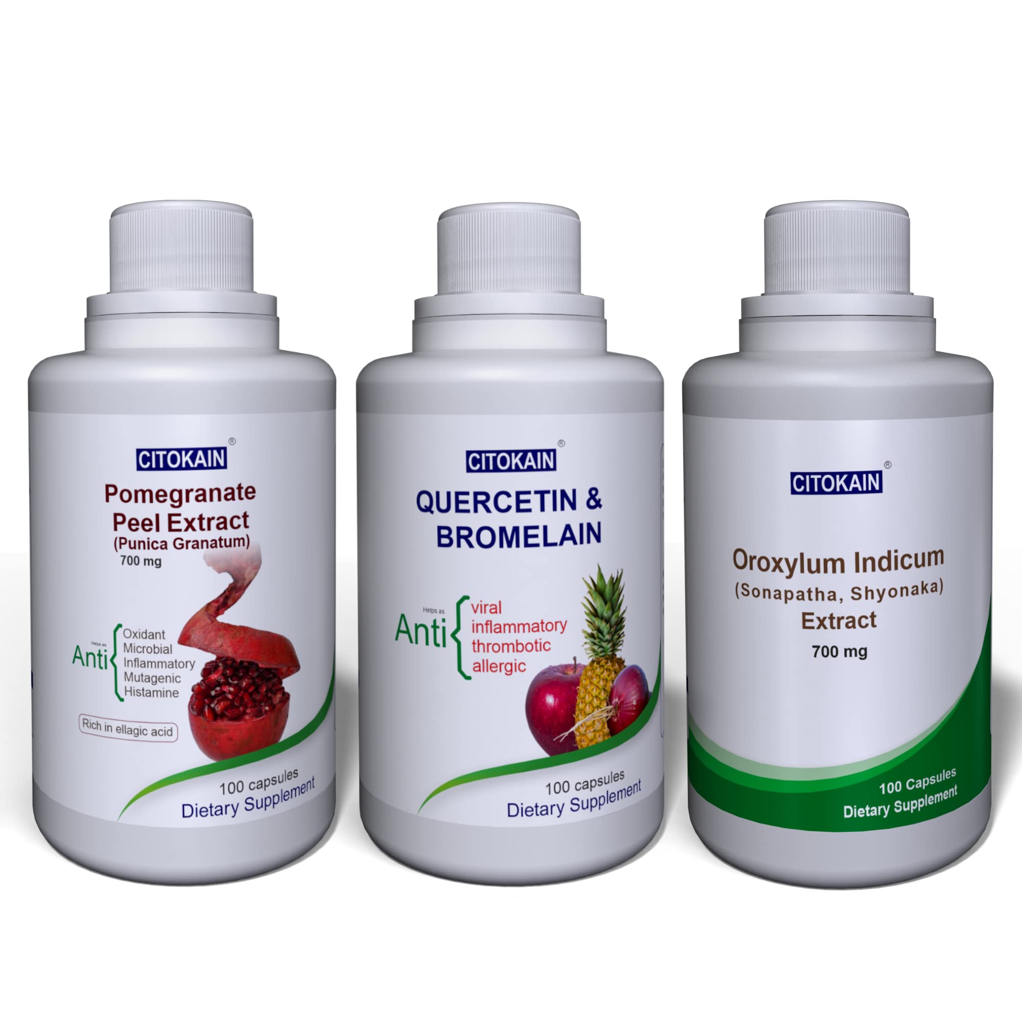 Quercetin and Bromelain, Pomegranate Peel Extract, Oroxylum Indicum Extract - 100 Capsules Each