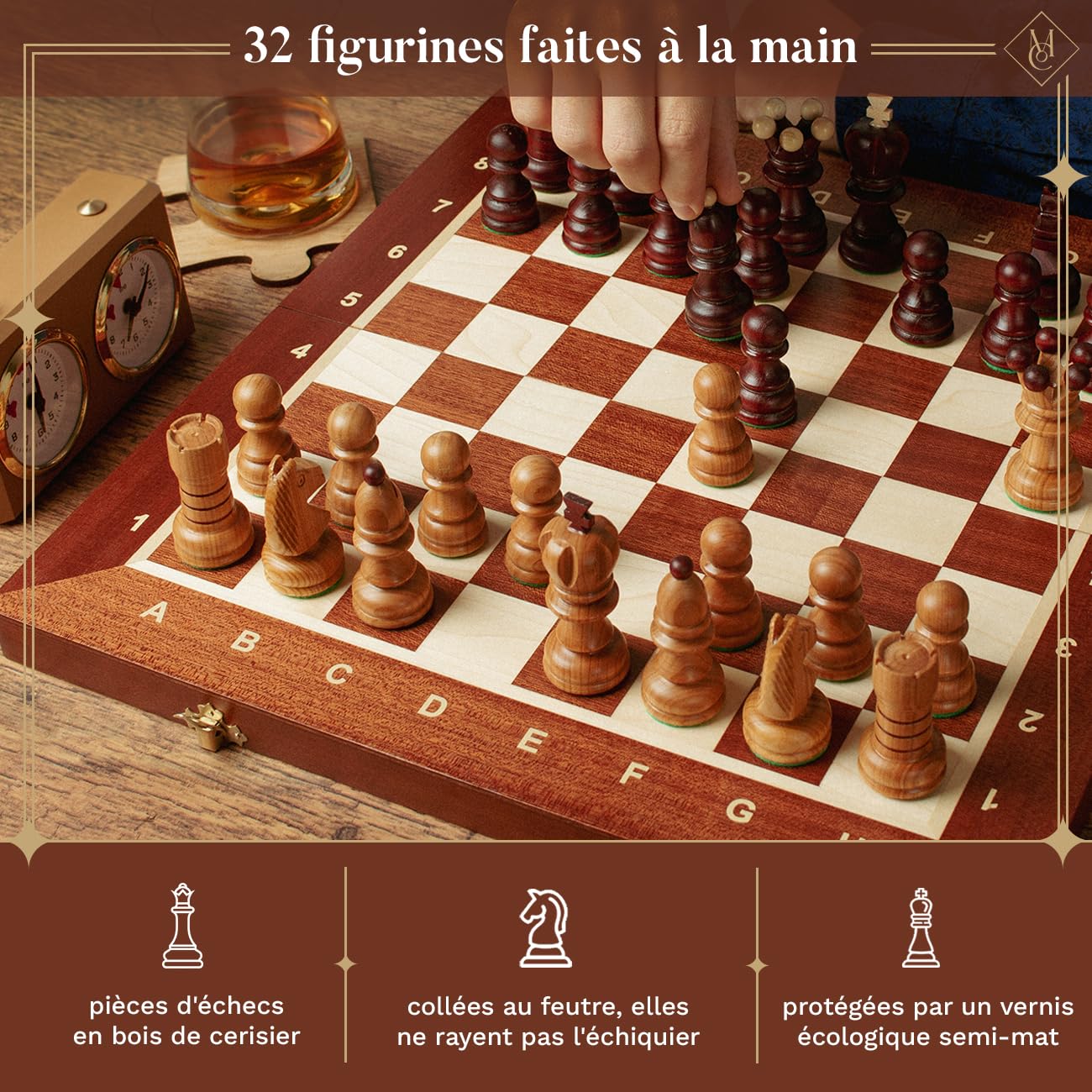 Échiquier Petite Finition Ronde - Jeu D'Échecs En Bois Fait À La Main Pour Enfants Et Adultes