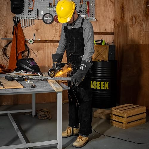 Miniatura 6 de Delantal de soldadura de cuero con pierna dividida para hombres y mujeres, pantalones de soldadura de cuero de vaca resistente, delantal de forja