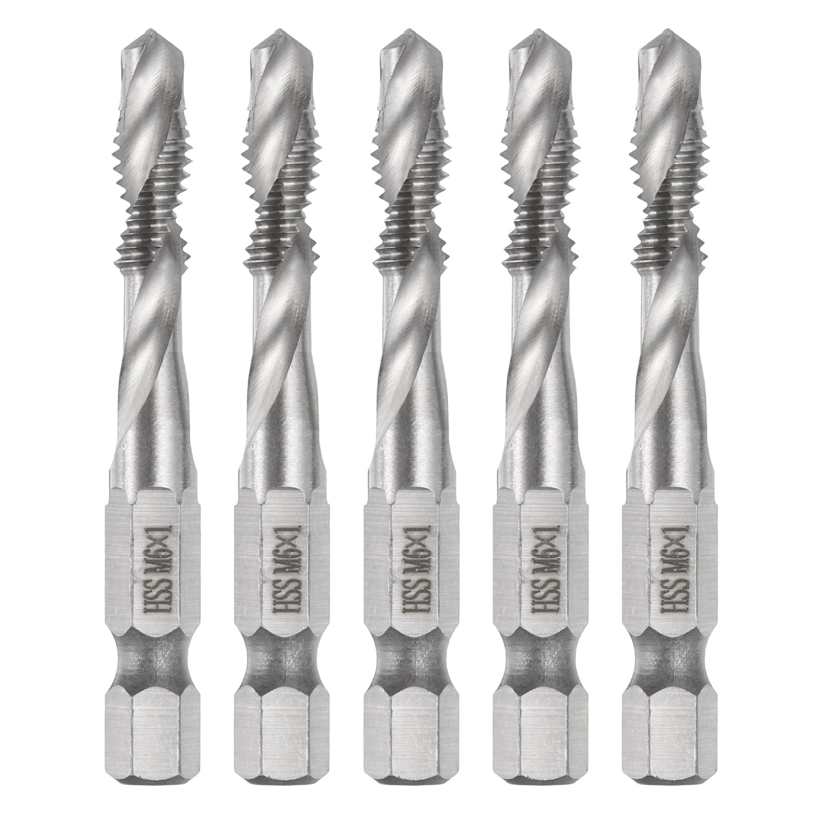 QUARKZMAN 5pz Punte Trapano Maschiatura Combinate M6 x 1 Gambo Esagonale 1/4" Kit Utensili Acciaio Rapido