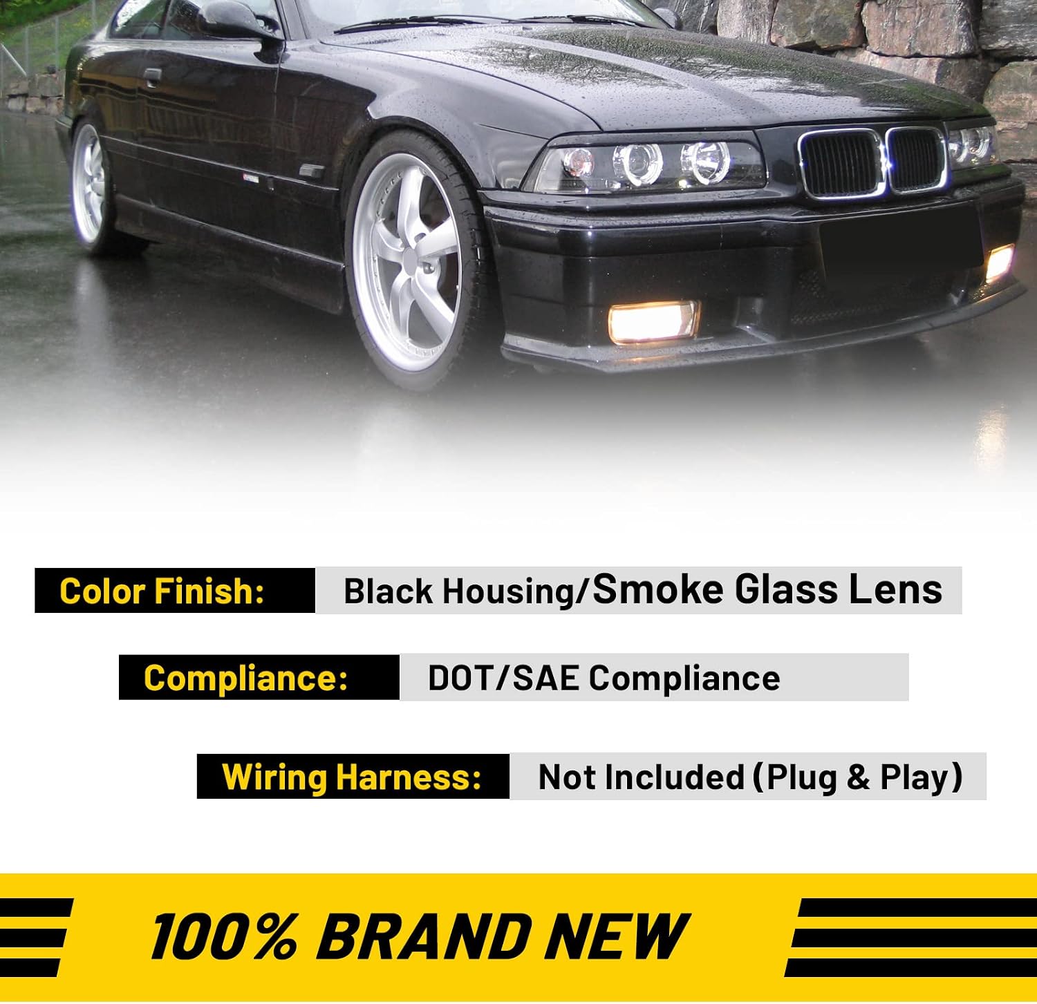 Fog Lights Compatible with BMW E36 M3 3 Series 1992 1993 1994 1995 1996 1997 1998 1999 Fog Lamps Replacement Assembly with H1 12V 55W Bulbs-1 Pair (Smoke Glass Lens)