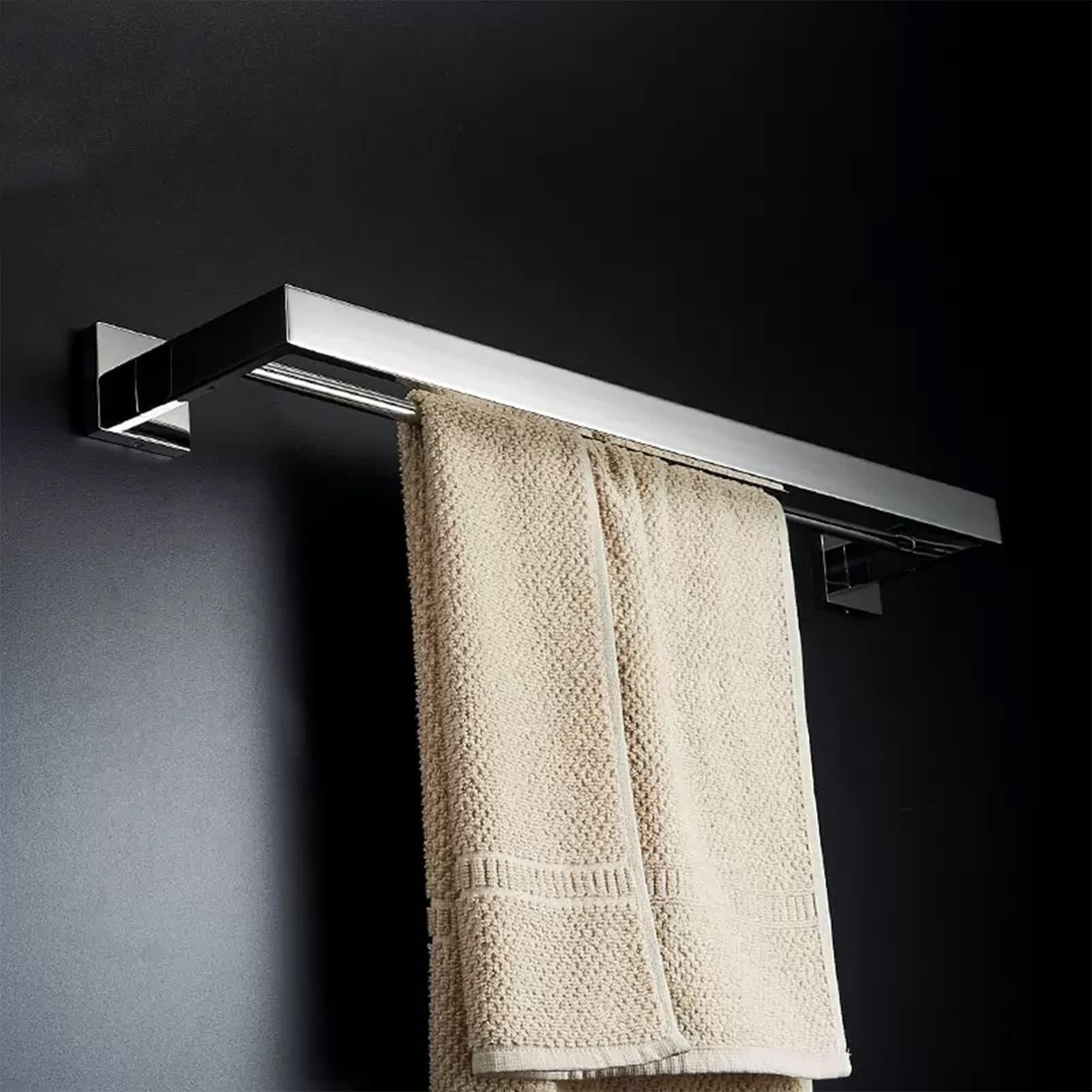 Stojak na podwójny ręcznik ze stali nierdzewnej - uchwyt na ręcznik na ścianie do łazienki i kuchni, 40 cm -60 cm, srebrne wykończenie (50 cm)
