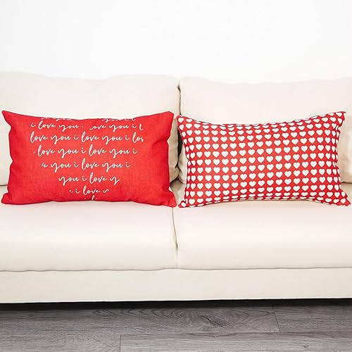Miniatura 2 de TAJWE Juego de 2 fundas de almohada para el día de San Valentín de 12 x 20 pulgadas, con texto en inglés "I Love You", para boda, San Valentín,