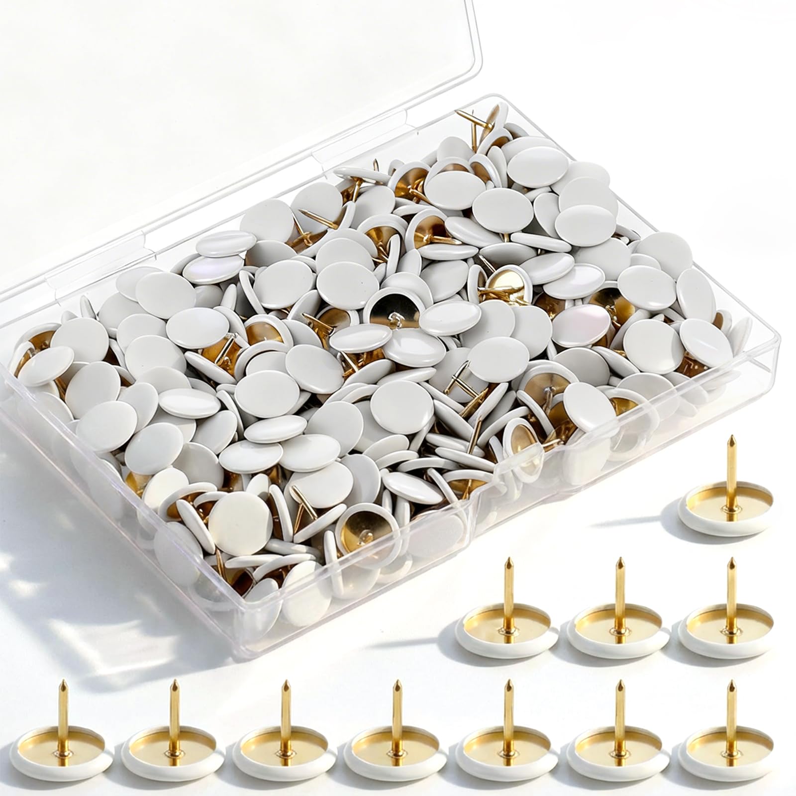 cobee 400 PCS White Drawing Pins Kit, Round Head Thumbtacks, Metal Push Pin Round Head Drawing Pins for Notice Board Decorative Thumb Tacks for Pinboard Bulletin Board Map Photo Wall