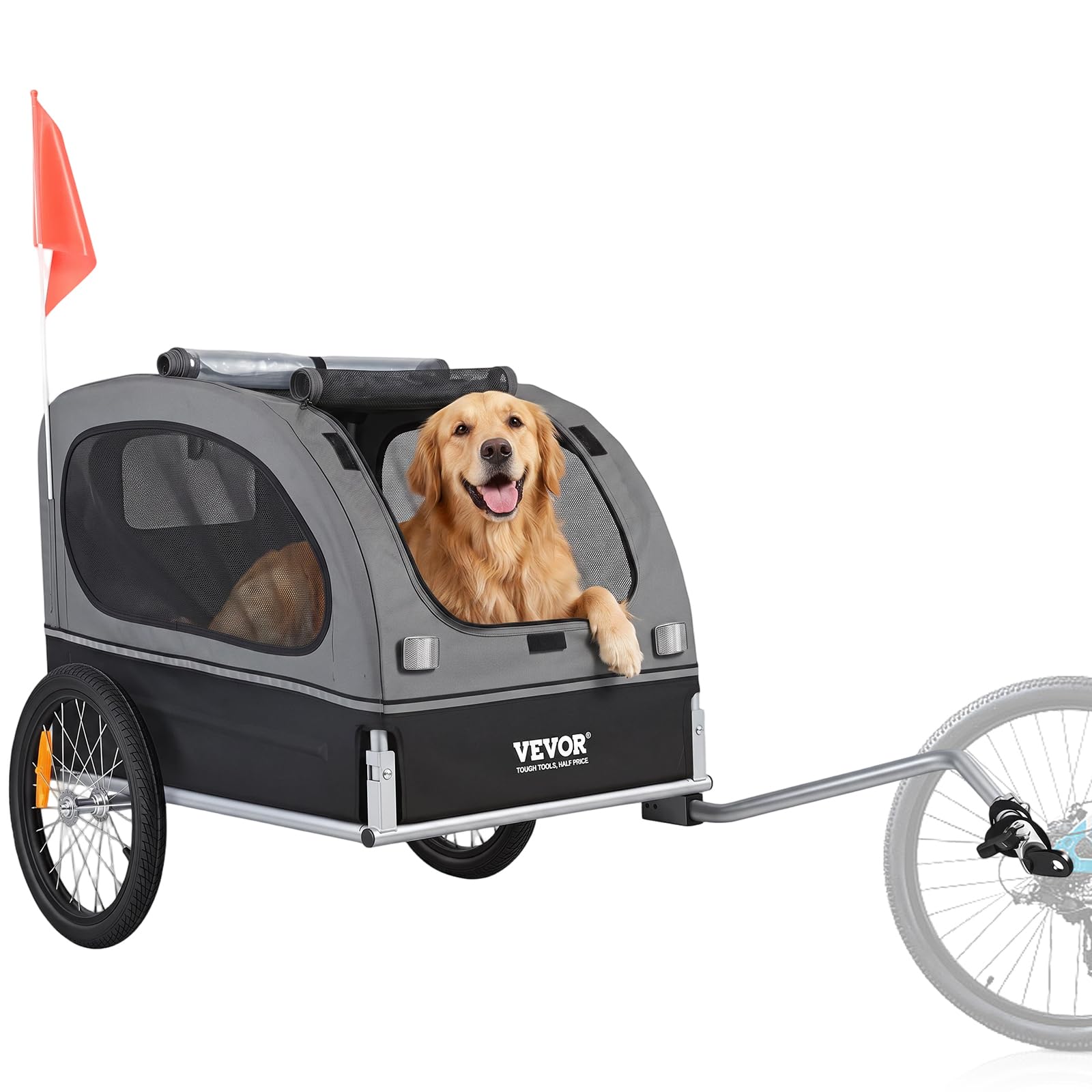 VEVOR Remolque para Perros, 30 kg, Acero al Carbono, Tejido Oxford 600D, Polipropileno, Plegable, 1440 x 720 x 779 mm, tamaño Plegado 760 x 560 x 195 mm, Color Naranja y Gris