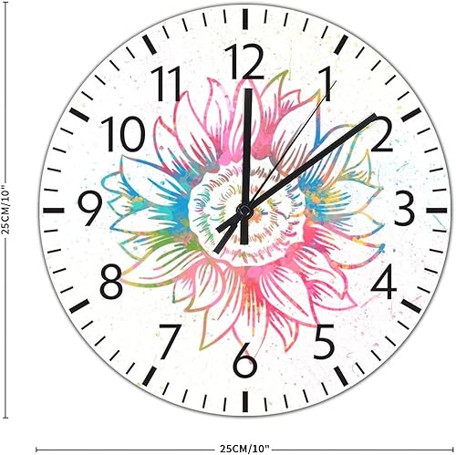 Miniatura 7 de ArogGeld Reloj de pared grande con diseño de girasol colorido de cloruro de polivinilo silencioso sin tictac funciona con pilas 88 pulgadas