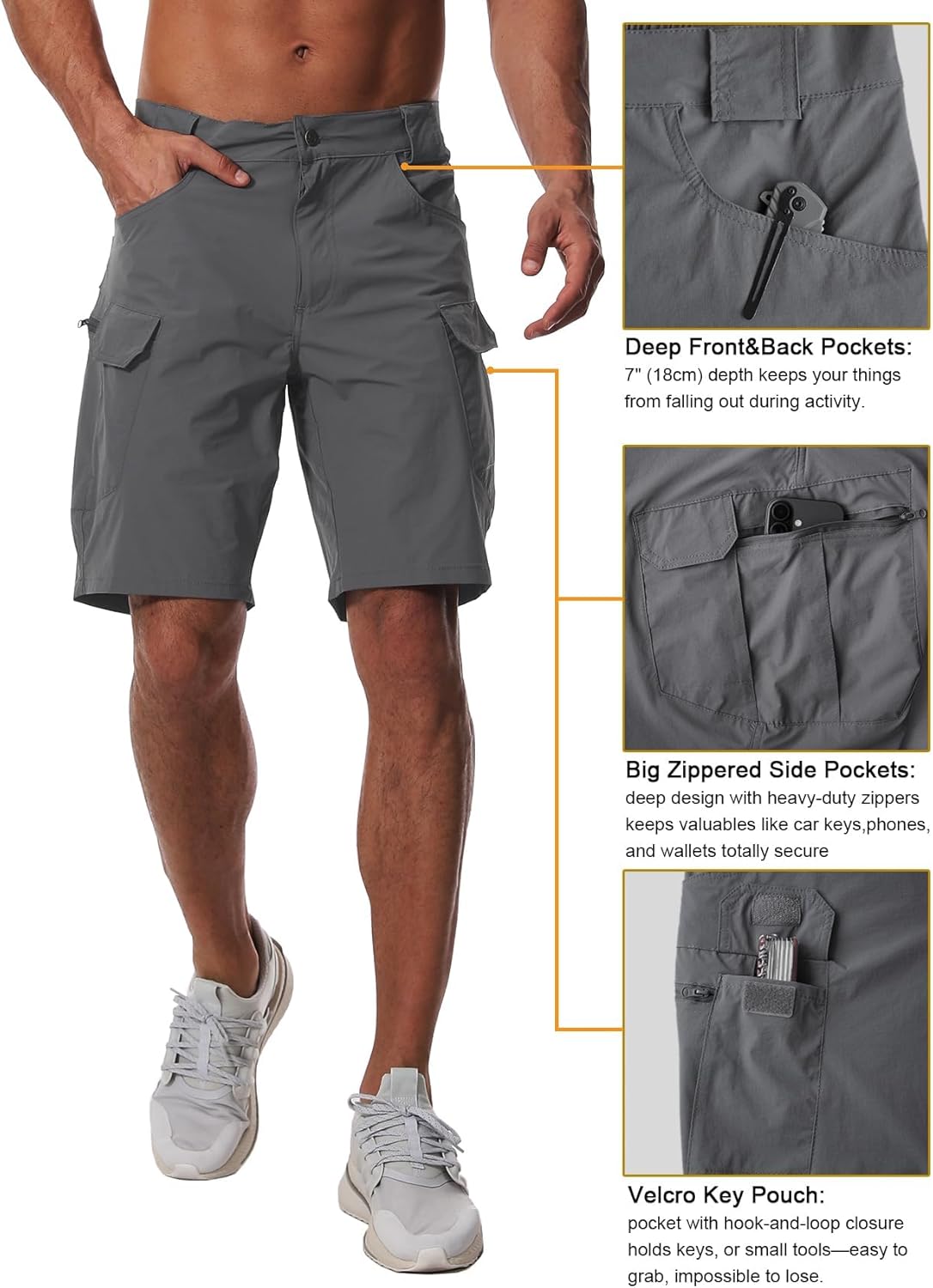 AUTIWITUA Men's Hiking Cargo Shorts Quick Dry 9" Lightweight Tactical Work Shorts with Pockets(No Belt) - Image 4